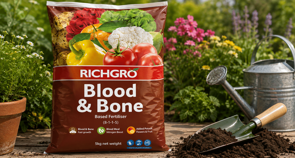 Blood and bone plant food for lawns and gardens