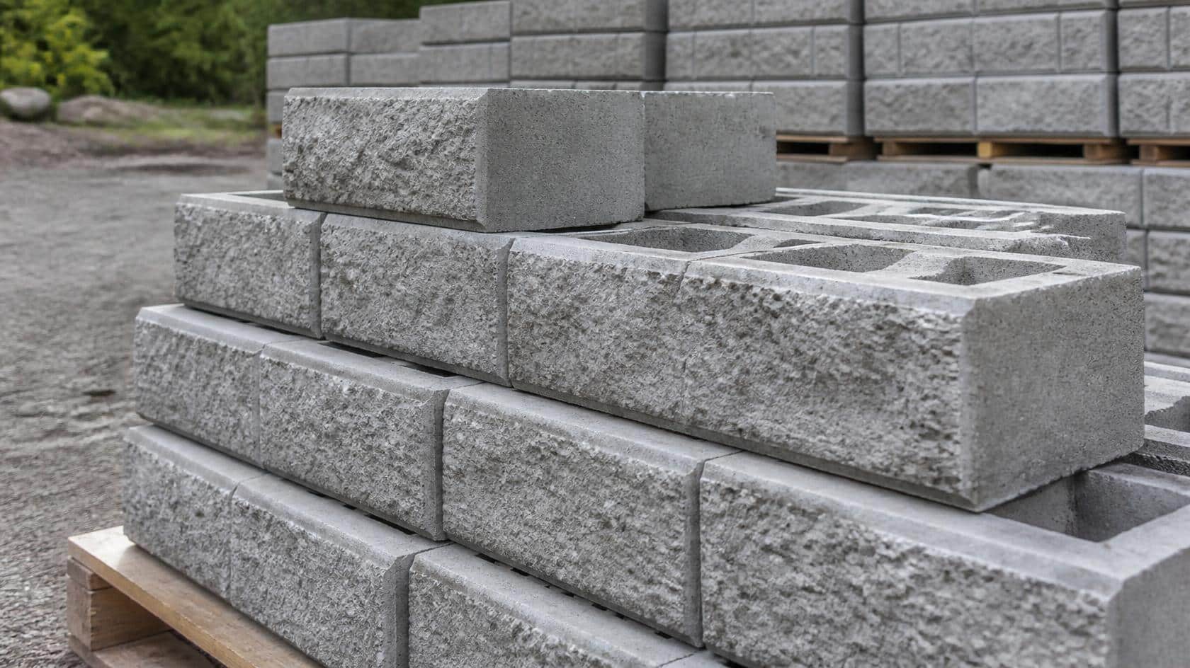 Close-up of interlocking concrete retaining wall blocks